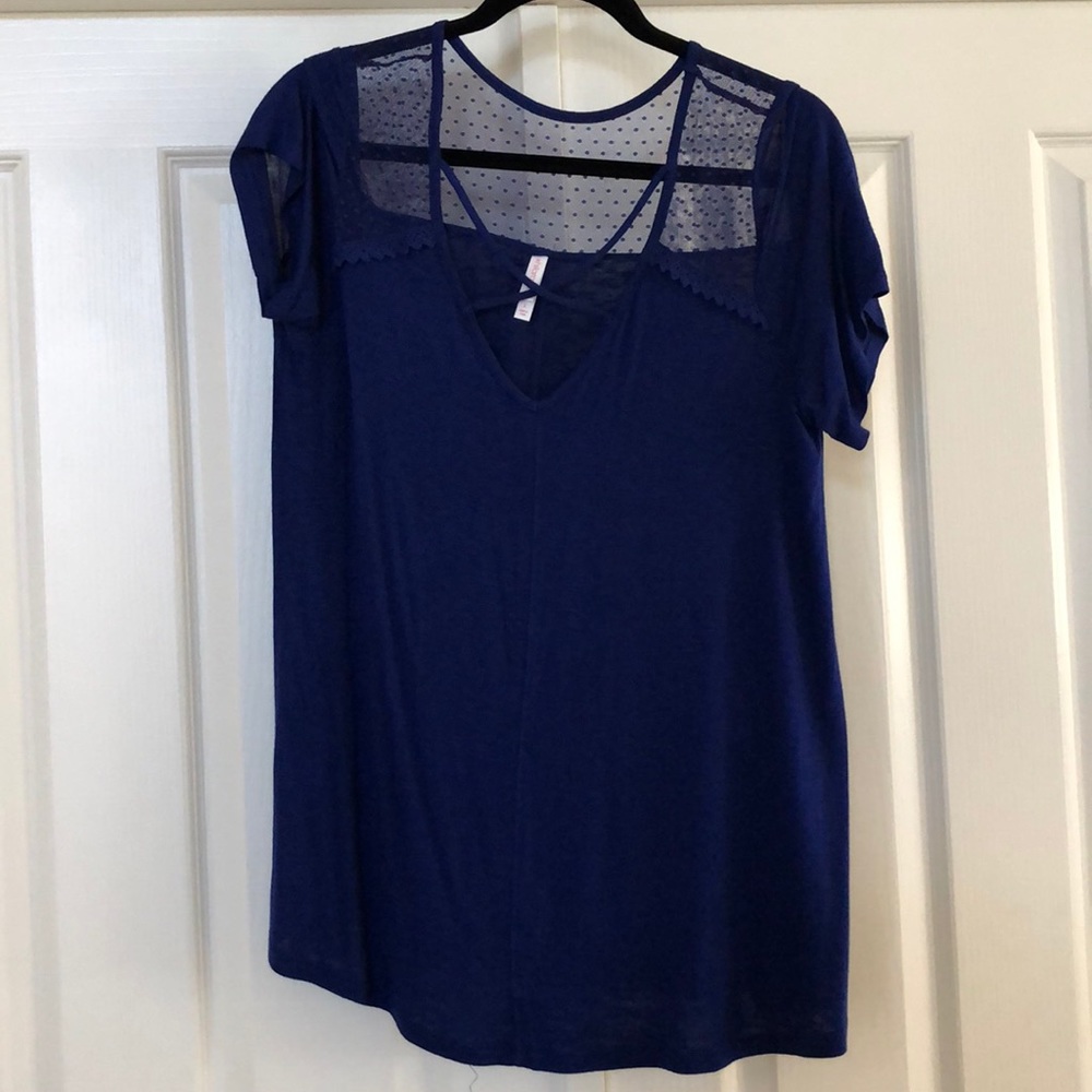 Short sleeve v-neck cobalt blue blouse